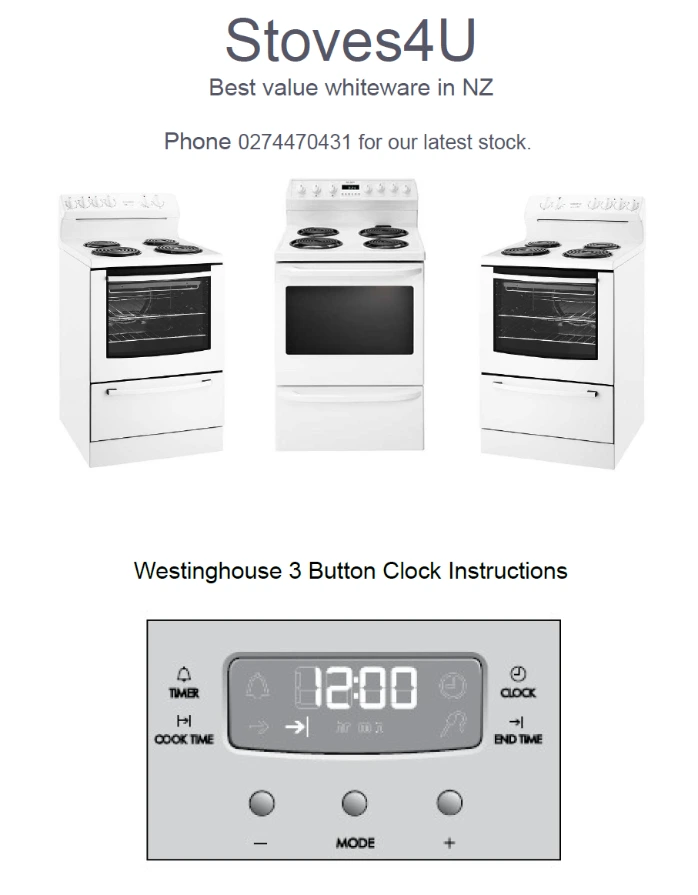 Westinghouse 3 Button Clock Instructions | Stoves4U